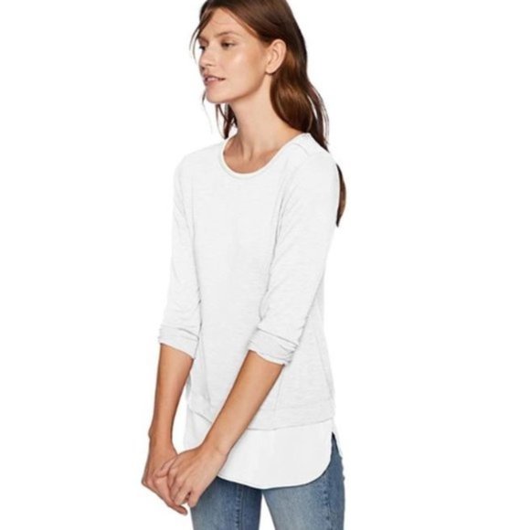 J. Crew Tops - J. Crew Womens Knit Top Long Sleeve Popover White Soft Satin Ivory Hem Blouse XS